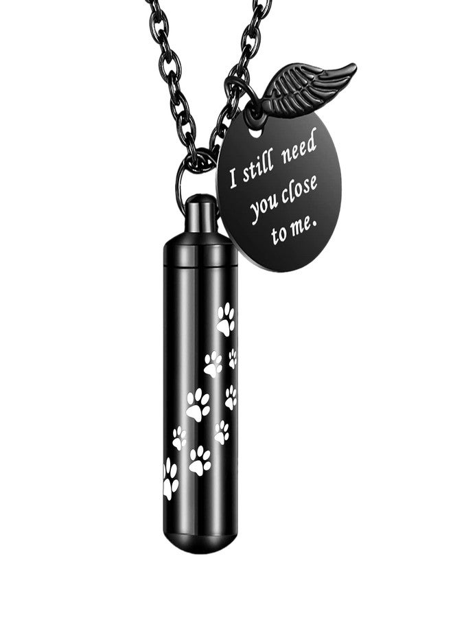 Dletay Cylinder Urn Necklace for Ashes Paw Print Cremation Jewelry for Ashes Memorial Keepsake Pendant with Angel Wing Round Tag Stainless Steel Remembrance Jewelry-M - Image 1